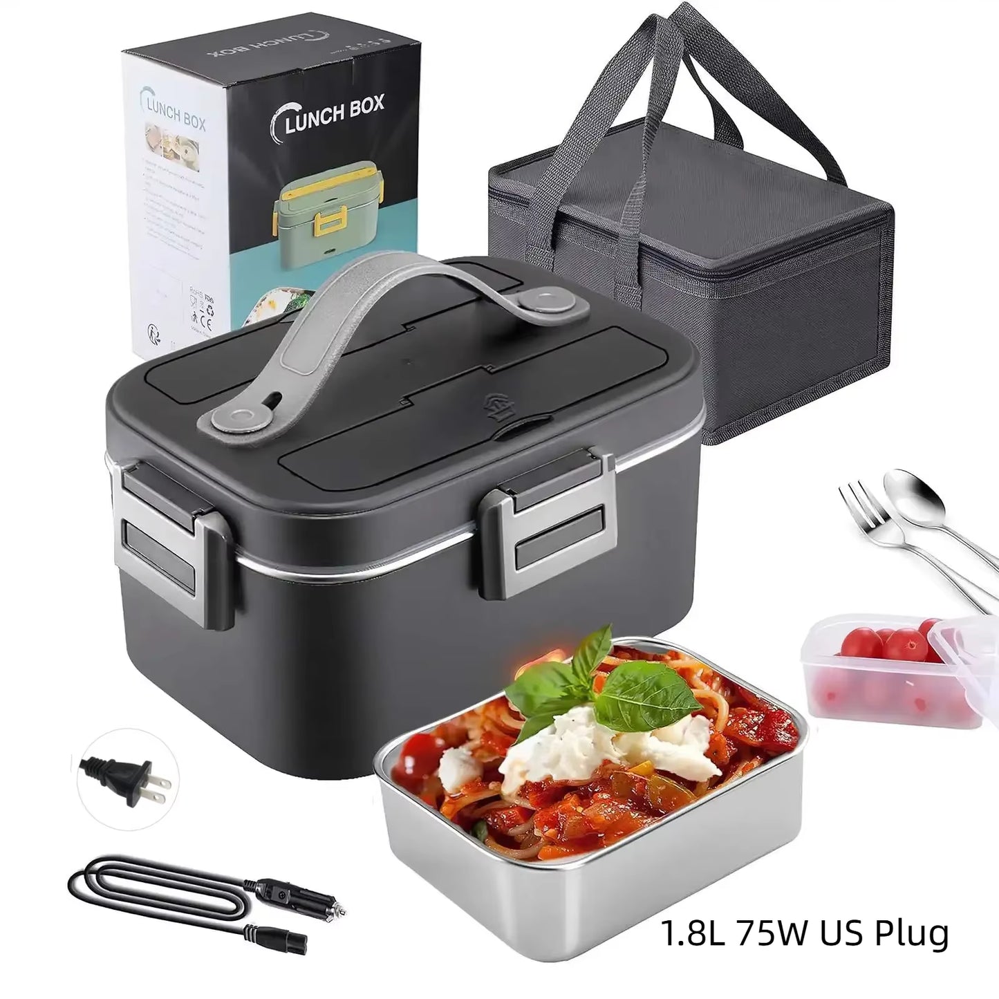 1.5 L 60W Electric Lunch Box Food Warmer Portable Food Heater for Car or Home - Leak Proof 304 Stainless Steel Liner
