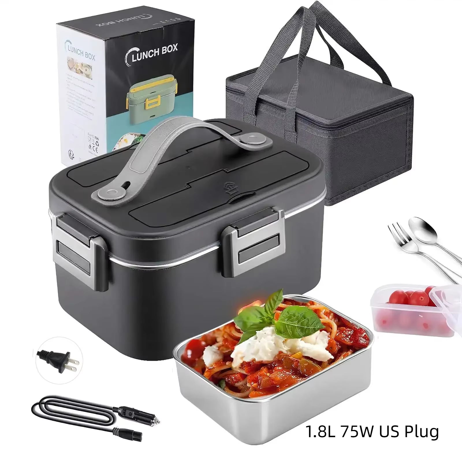 1.5 L 60W Electric Lunch Box Food Warmer Portable Food Heater for Car or Home - Leak Proof 304 Stainless Steel Liner